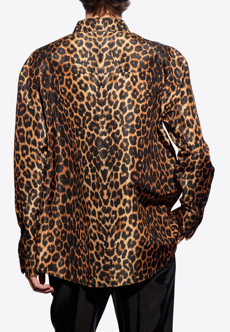 Oversized Leopard Print Silk Taffeta Shirt