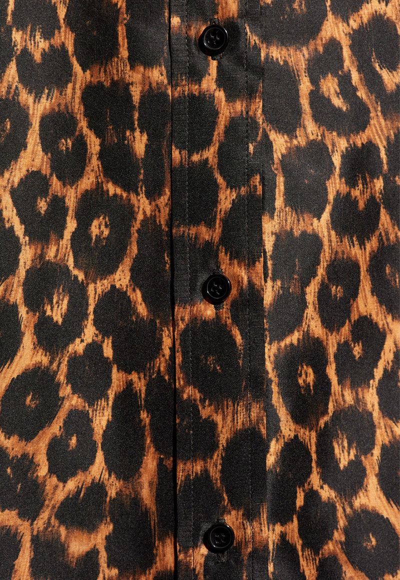 Oversized Leopard Print Silk Taffeta Shirt