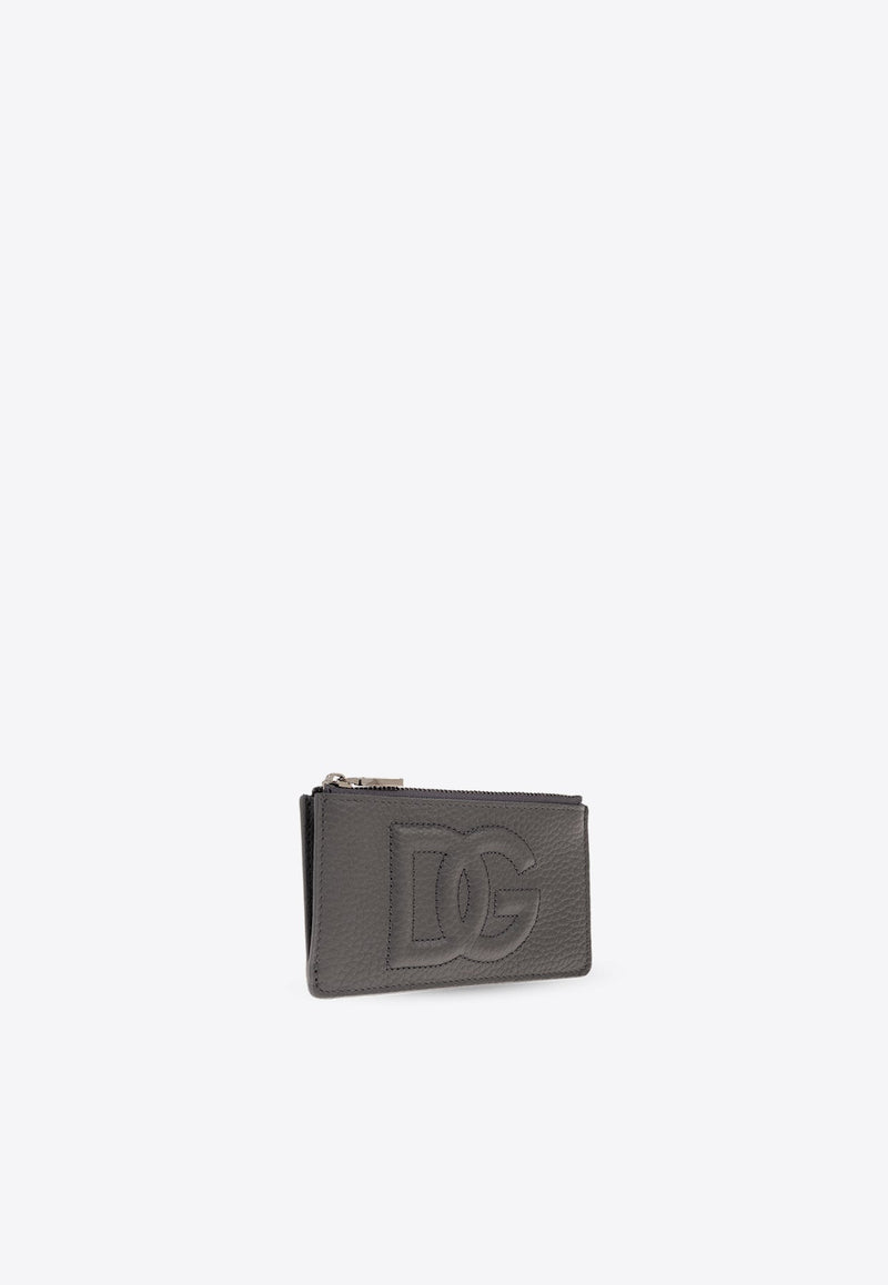 Logo Embossed Leather Zip Wallet