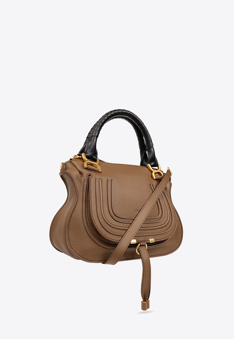 Medium Marcie Grained Leather Top Handle Bag