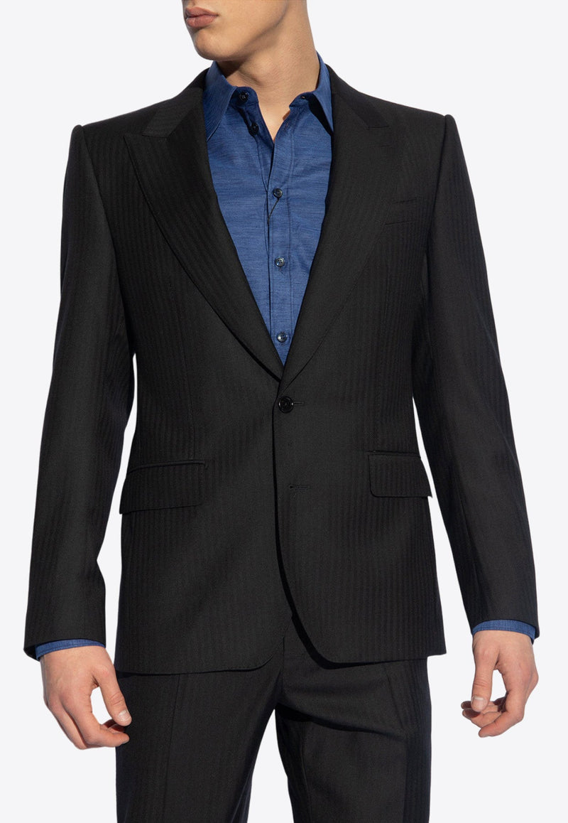 Herringbone Single-Breasted Wool Blazer