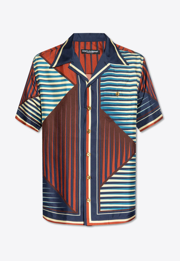Geometric Print Bowling Silk Shirt
