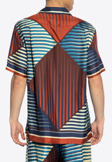 Geometric Print Bowling Silk Shirt