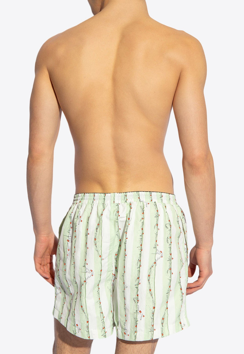 Hand Drawn Print Swimming Shorts