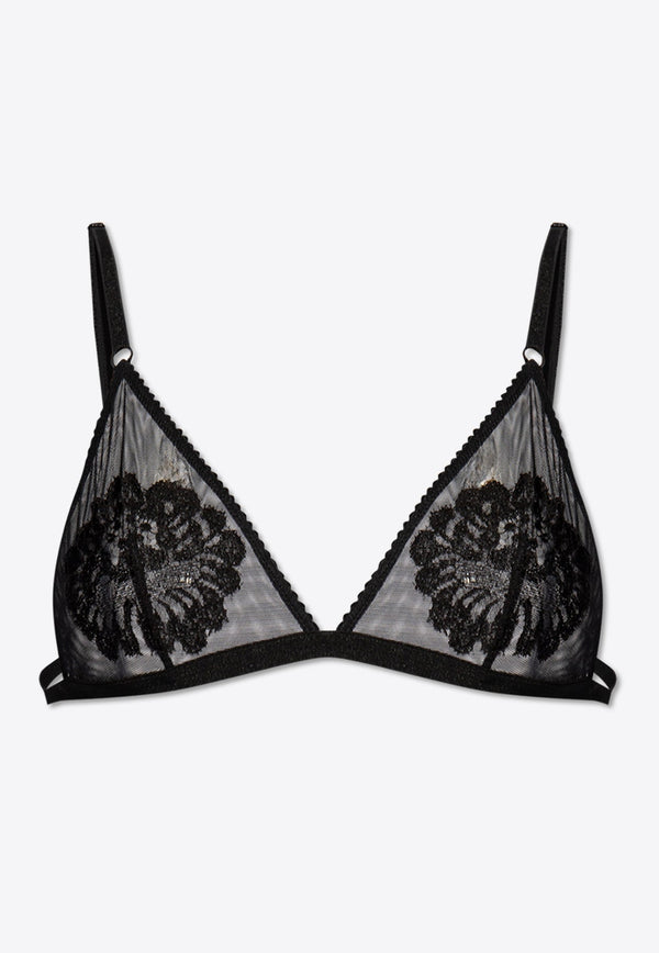 Floral-Embroidered Mesh Bra