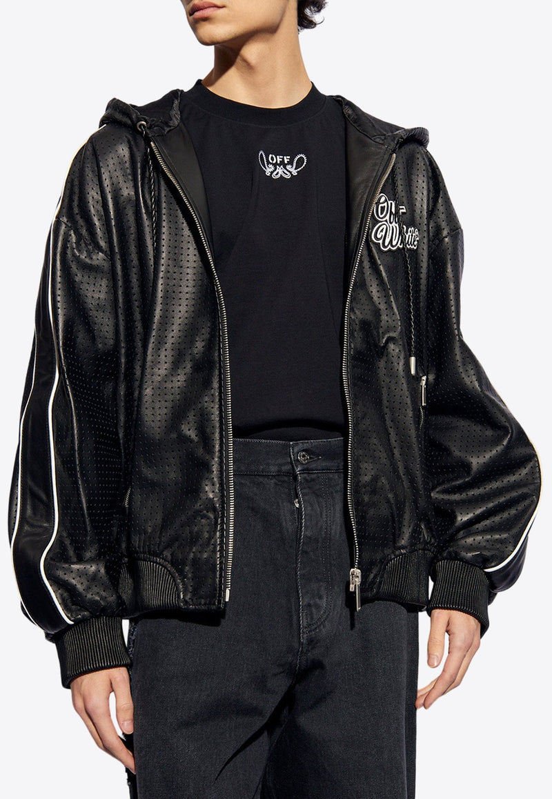 Logo Patch Perforated Leather Jacket