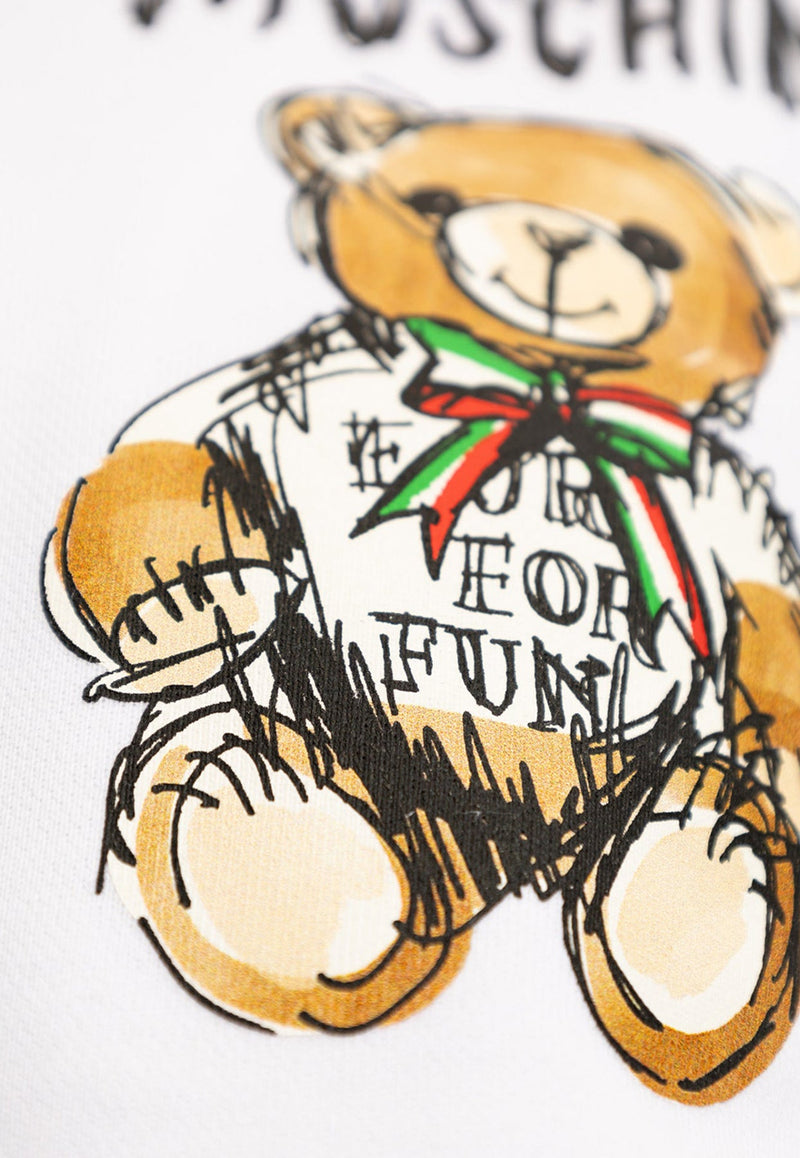 Teddy Bear Print Zip-Up Cropped Hoodie