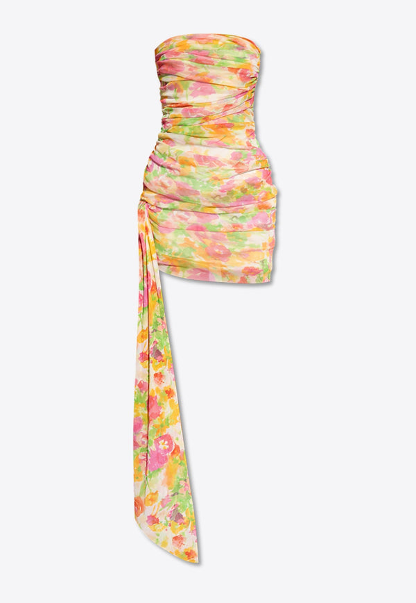 Ruched Floral Strapless Dress