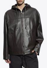 Hooded Leather Jacket with Hood