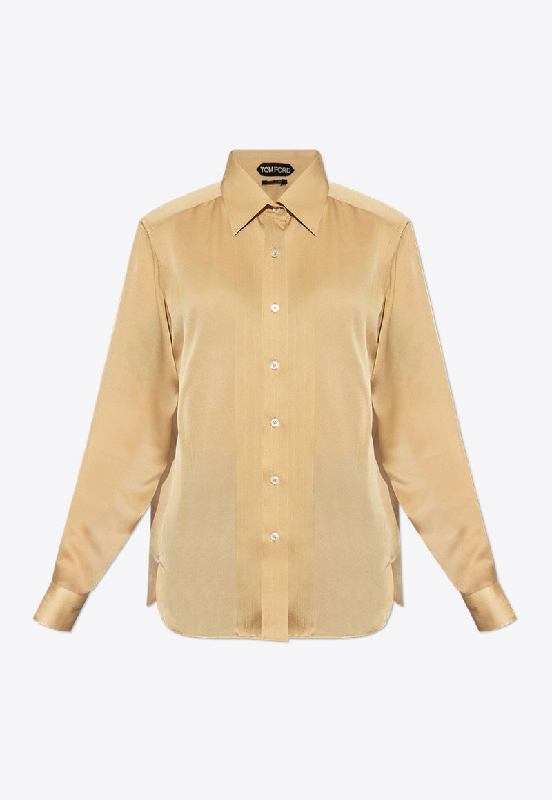 Pleated Plastron Silk Shirt