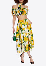 Rose Print Pleated Midi Skirt