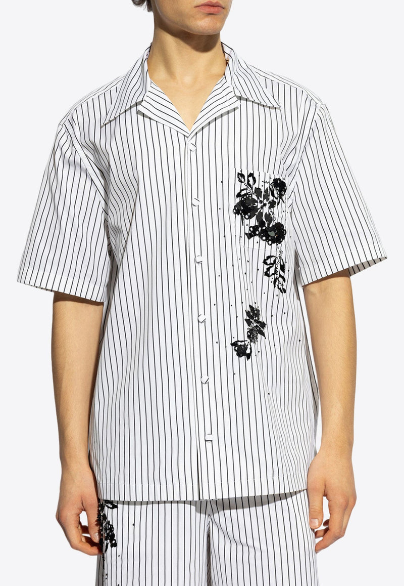 Floral Motif Striped Shirt
