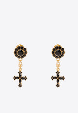 Rhinestone Embellished Drop Cross Earrings