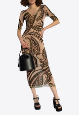 V-neck Printed Midi Dress