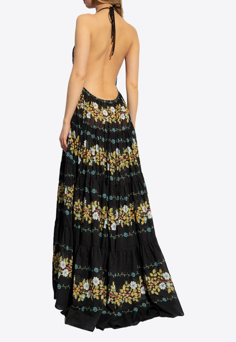 Floral Print Halterneck Maxi Dress