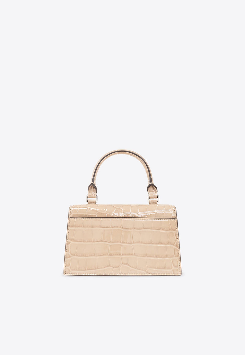 Mini Bon Bon Top Handle Bag in Croc-Embossed Leather