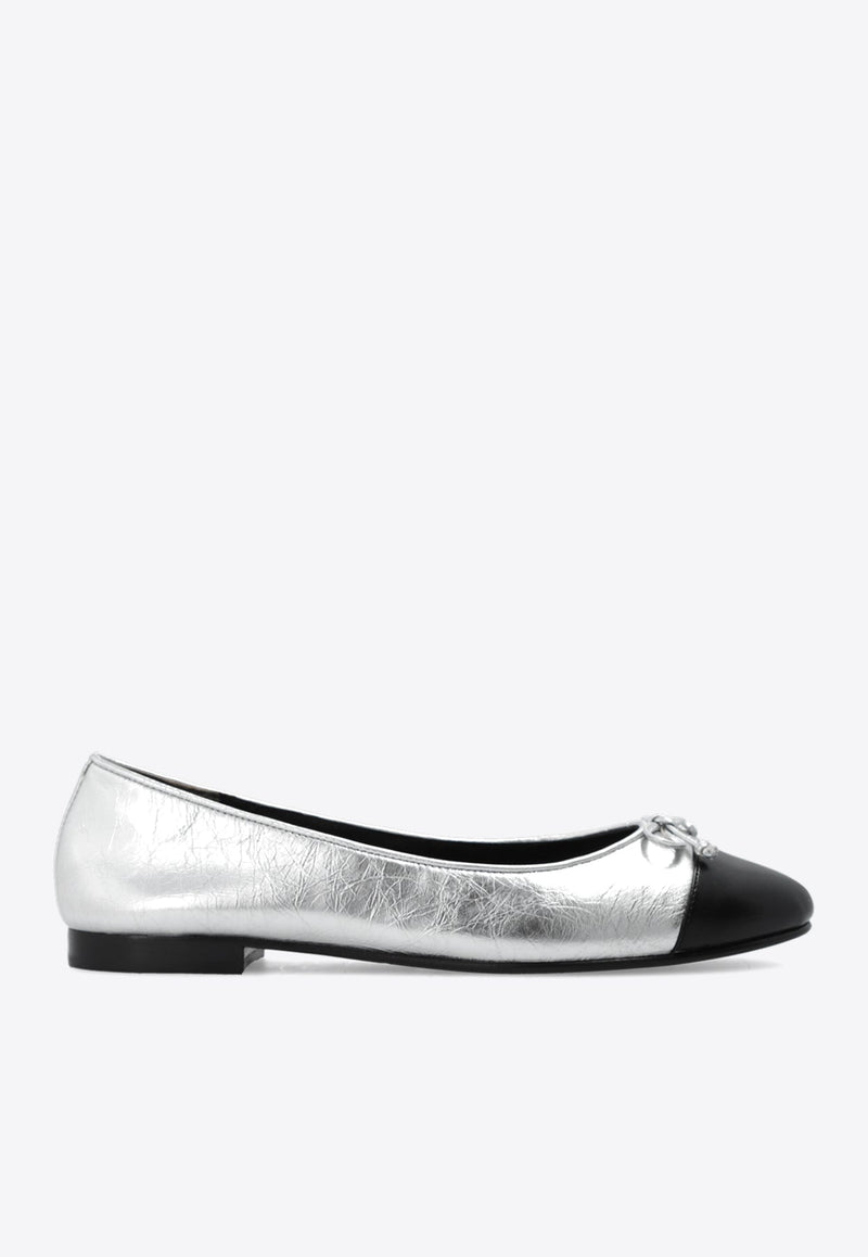 Cap-Toe Metallic Leather Ballet Flats