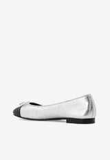 Cap-Toe Metallic Leather Ballet Flats