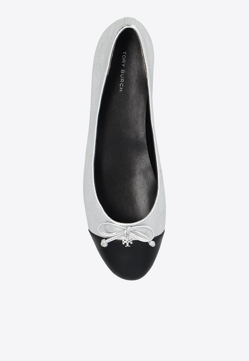 Cap-Toe Metallic Leather Ballet Flats