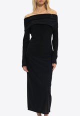 Off-Shoulder Draped Midi Dress