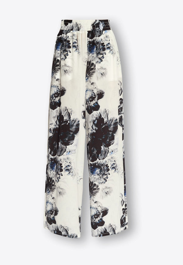 Wide-Leg Floral Silk Trousers