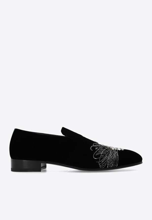 Dragonfly Embellished Velvet Loafers