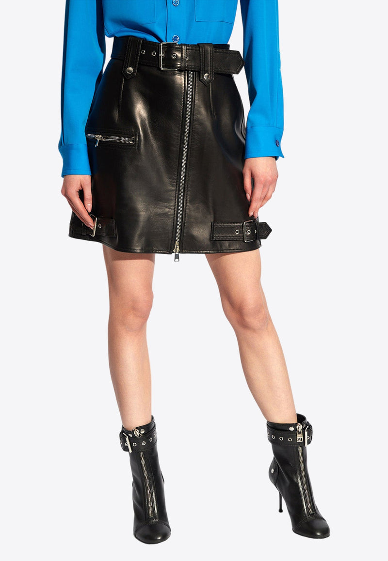 Biker Zip-Up Mini Leather Skirt