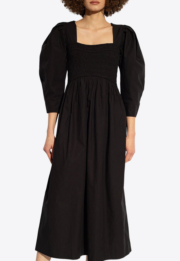 Smock-Detail Sleeved Maxi Dress