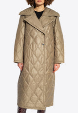 Diamond-Quilted Buttoned Long Coat