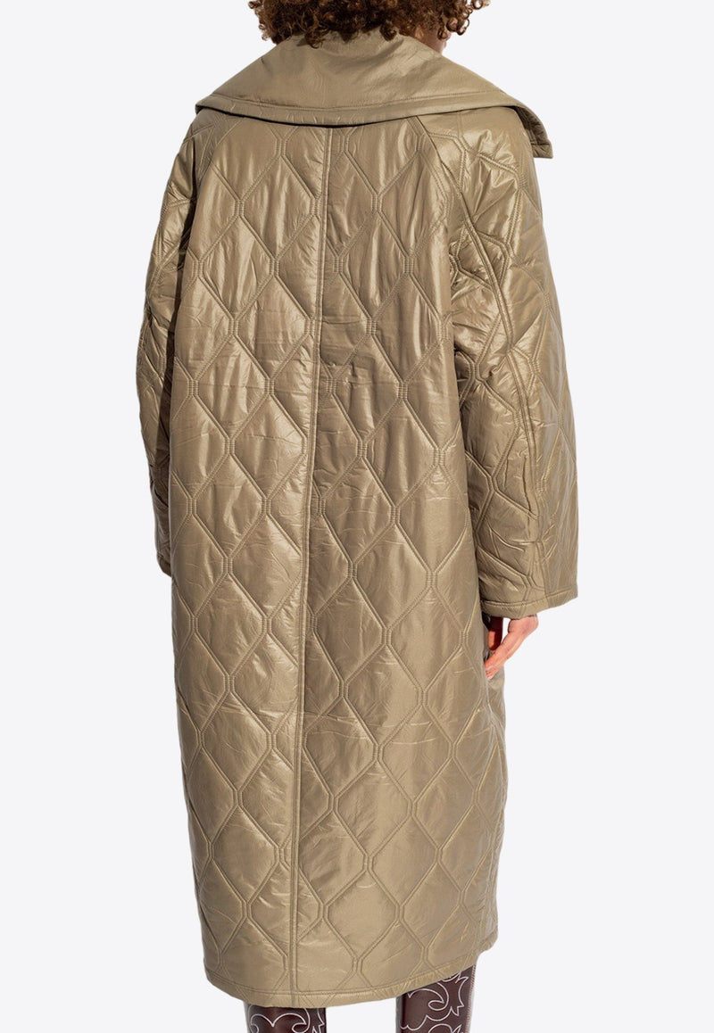 Diamond-Quilted Buttoned Long Coat