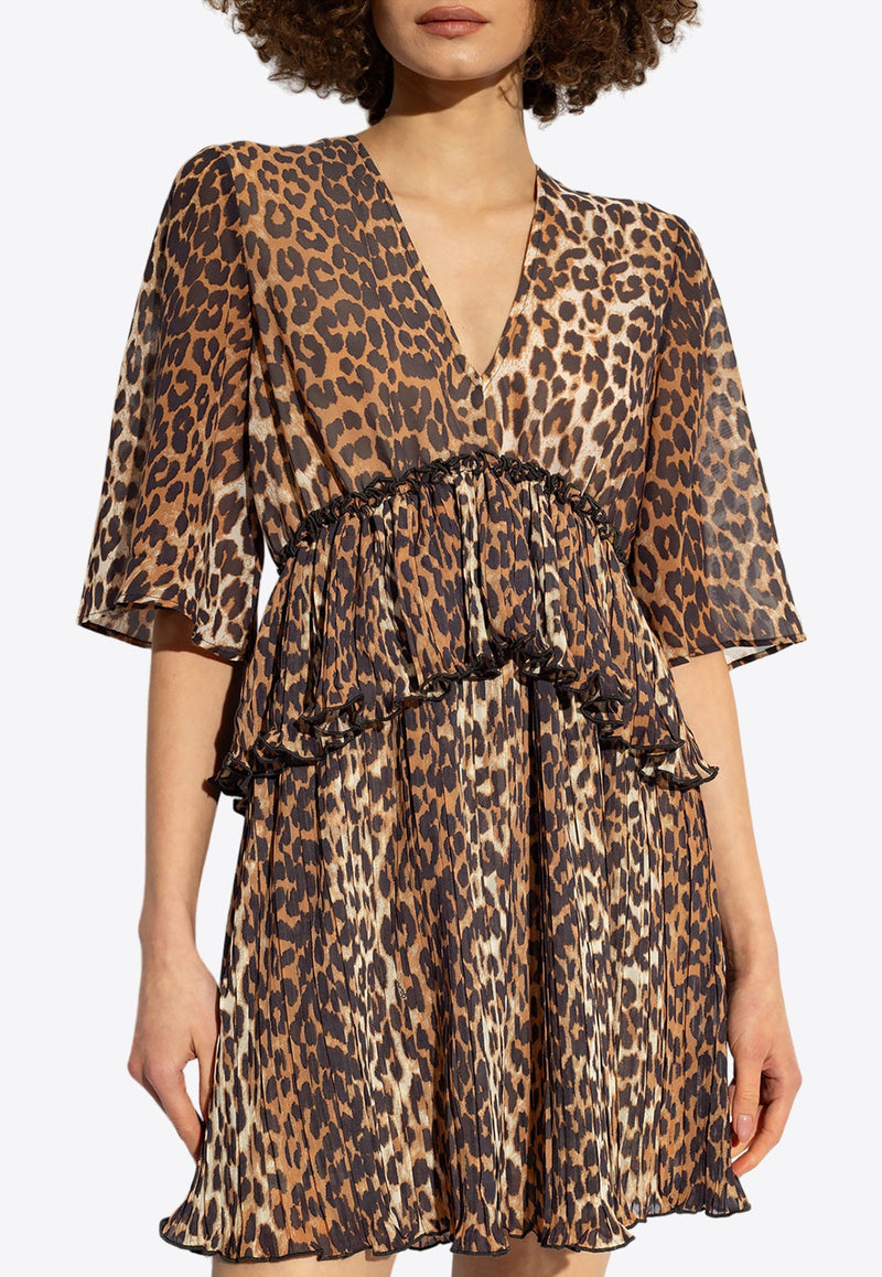 Leopard Print V-neck Mini Dress