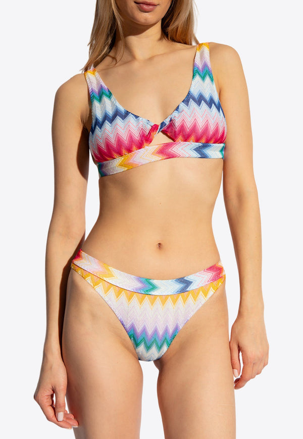 Zigzag Front Knot Bikini Swimsuit