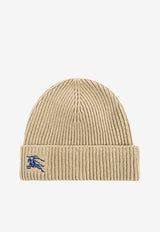 Embroidered EKD Ribbed Cashmere Beanie