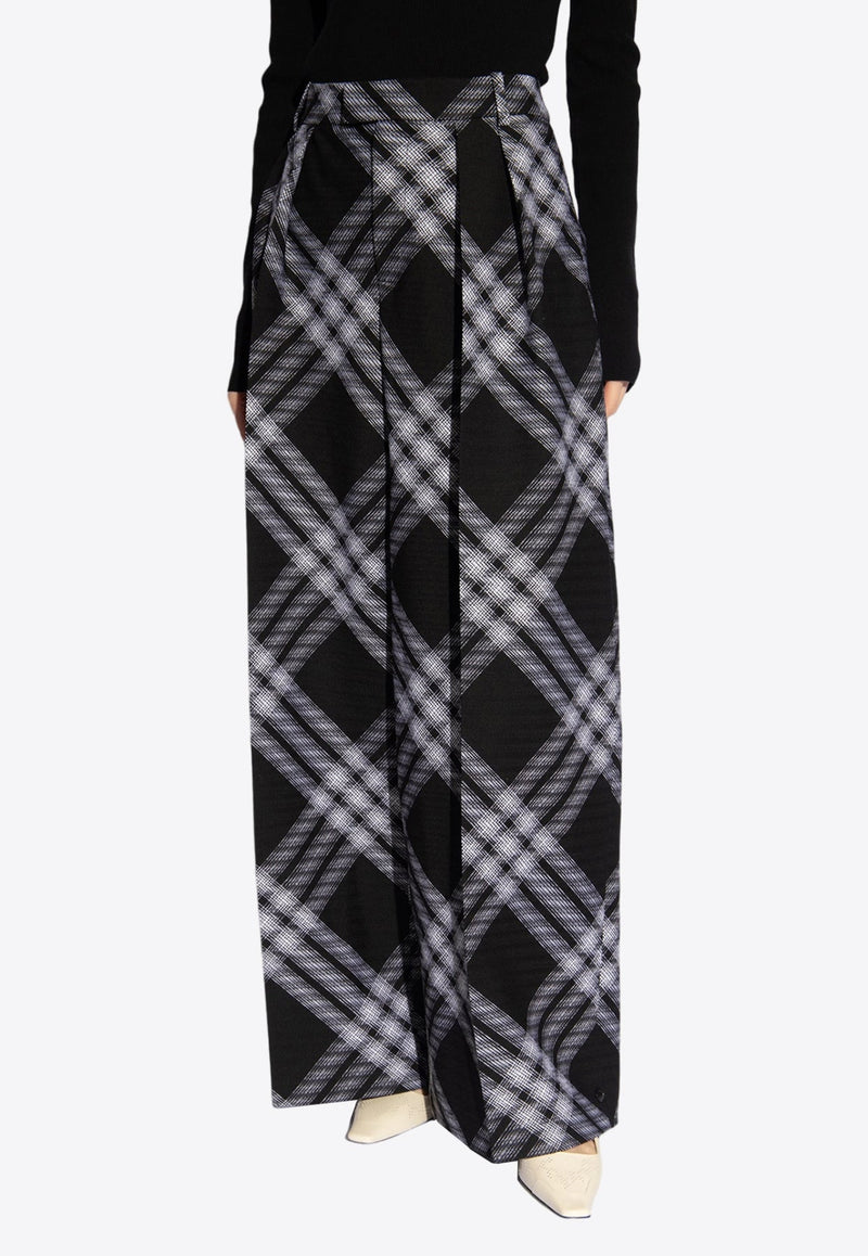 Vintage Check Wide-Leg Wool Pants