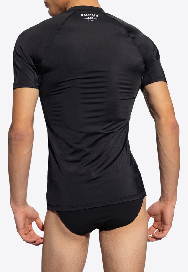 Logo Print Short-Sleeved Rash Guard