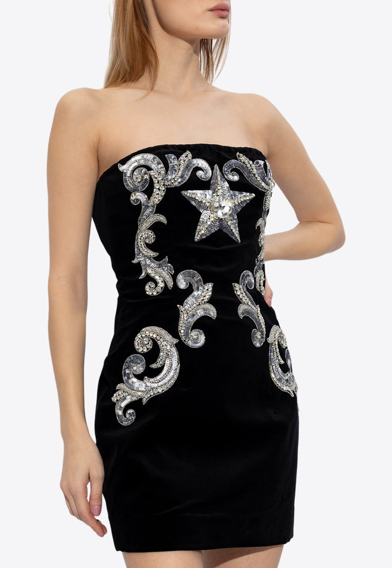Paisley Embroidered Strapless Dress