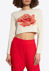 Rose Print Long-Sleeved Cropped Sweater
