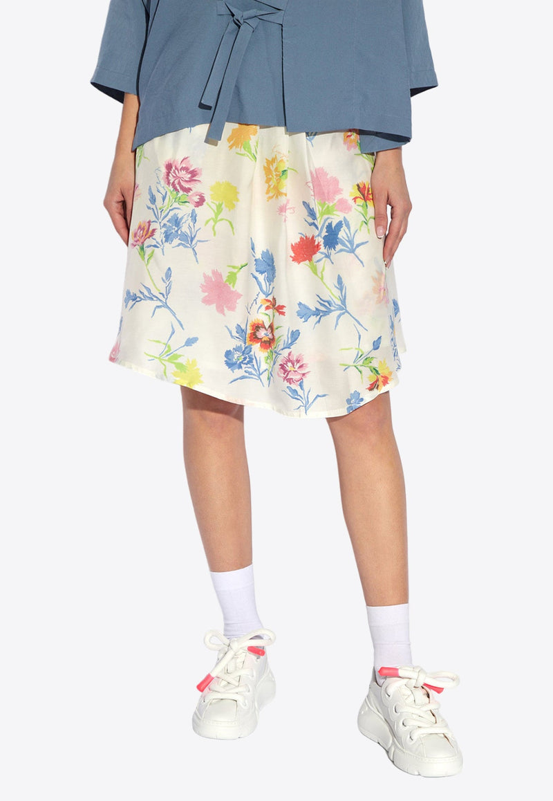 Drawn Flowers Midi Skirt