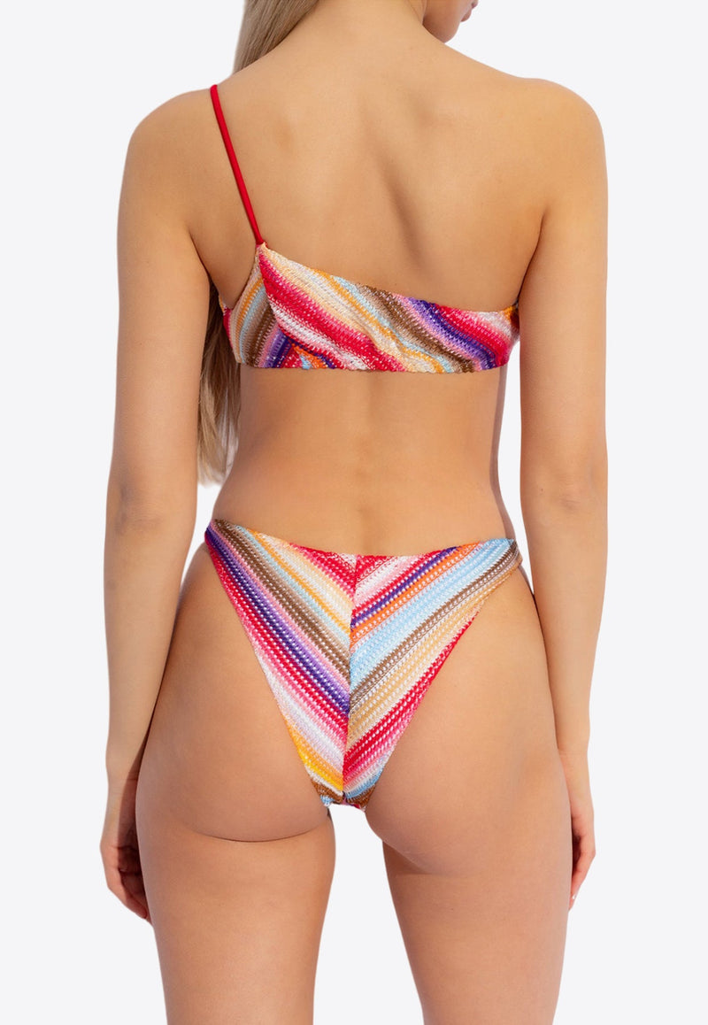 Striped One-Shoulder Bikini