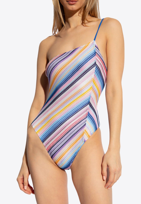 Striped Open Knit One-Piece Swimsuit