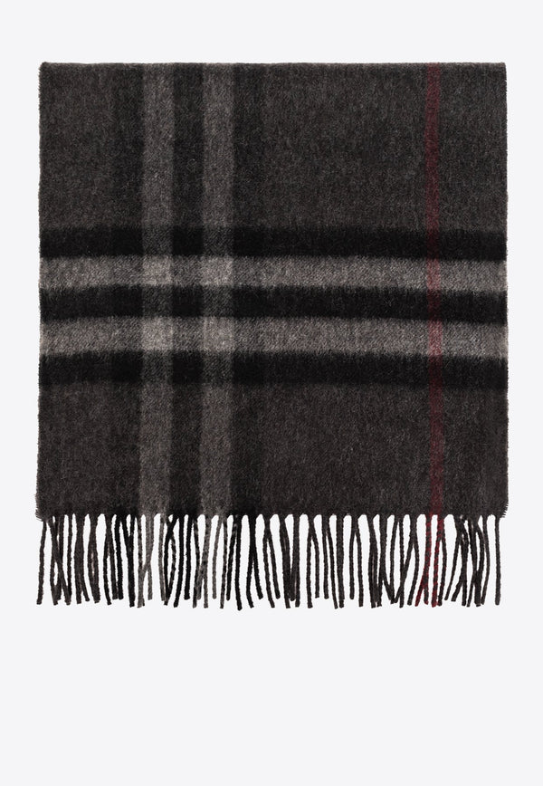 Check Pattern Fringed Cashmere Scarf