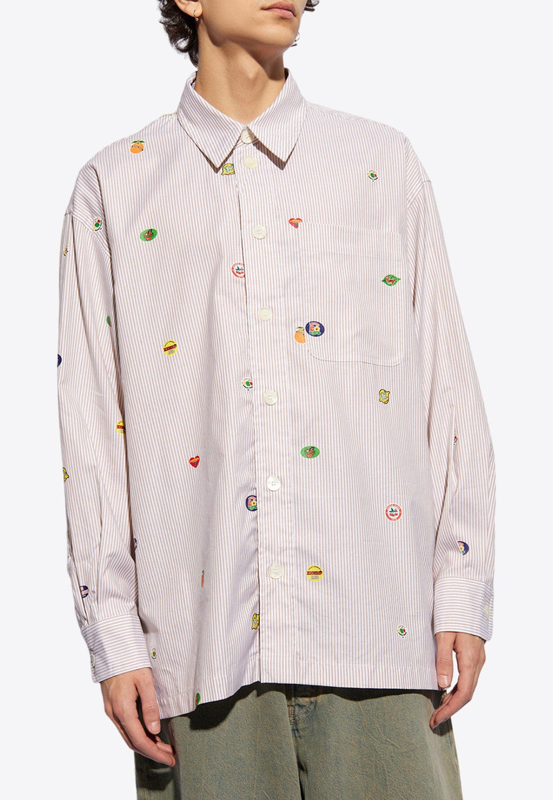 Fruit Stickers Oversized Stripe Shirt