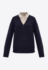 Layered Wool-Blend Polo Sweater