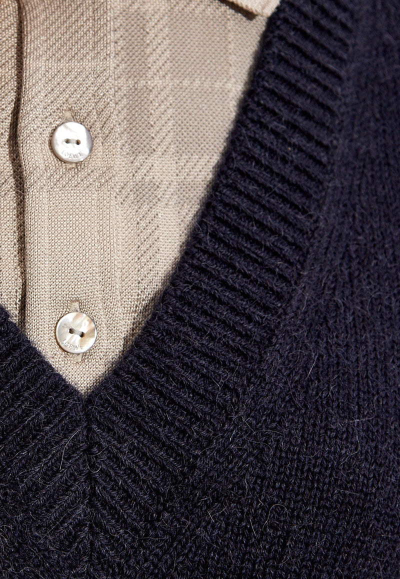 Layered Wool-Blend Polo Sweater