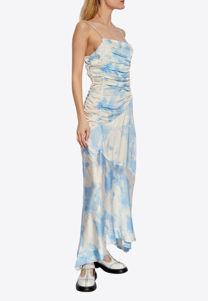 Cloud Print Ruched Maxi Dress