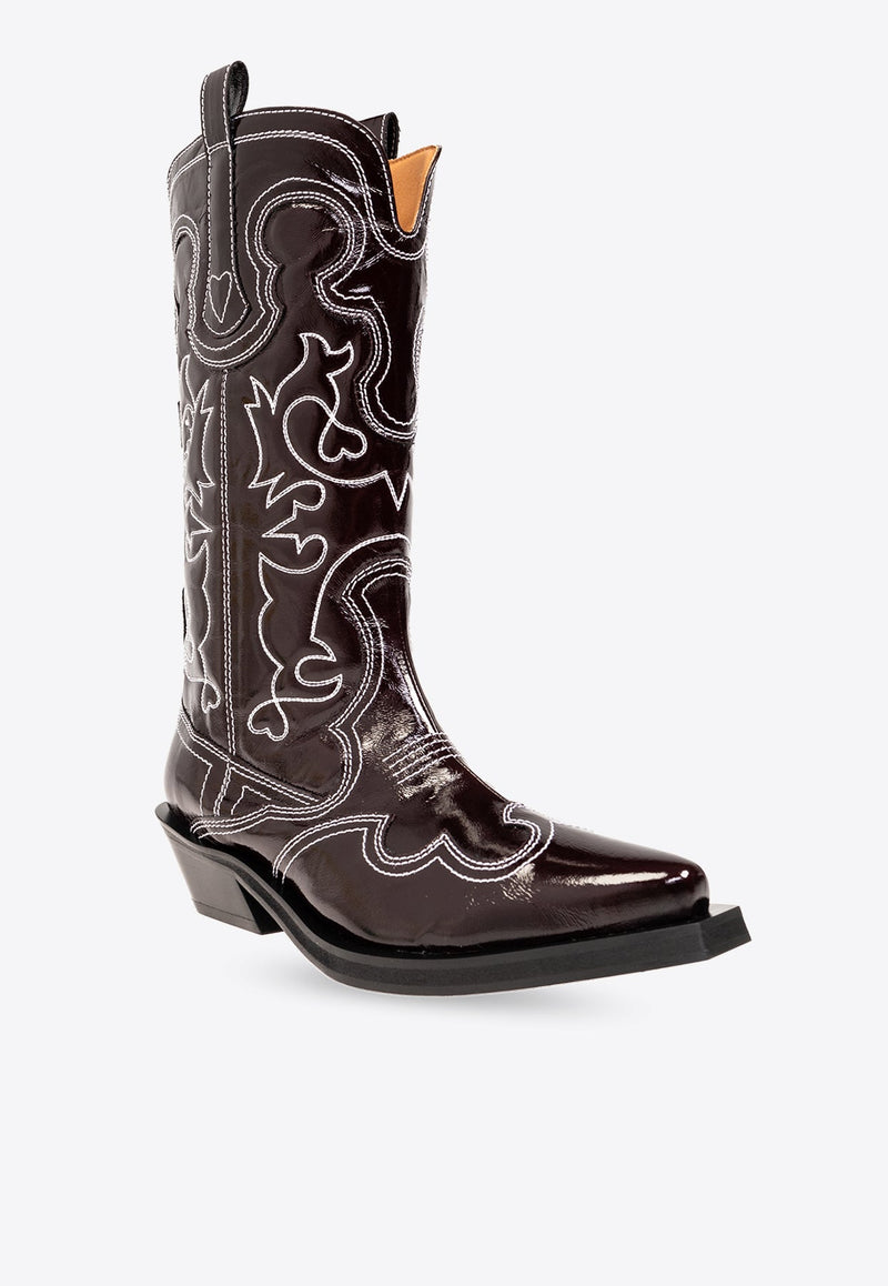 Embroidered Patent Leather Cowboy Boots