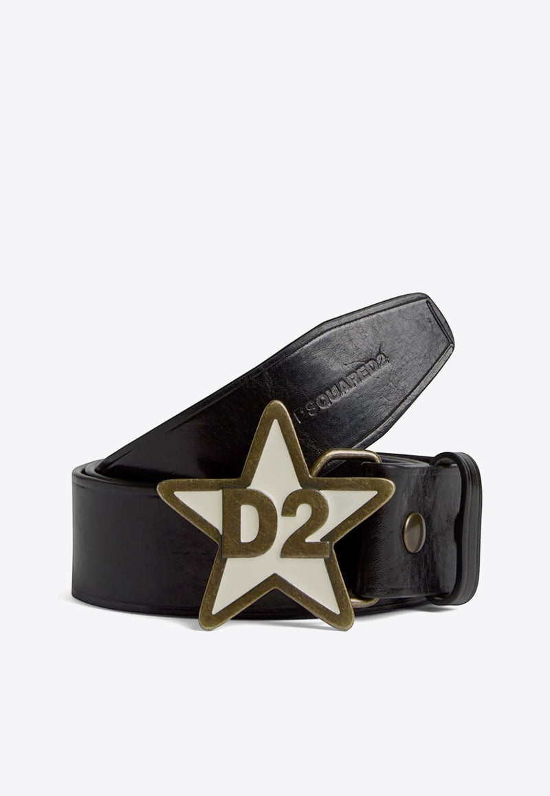 Logo Engraved Buckle Leather Belt