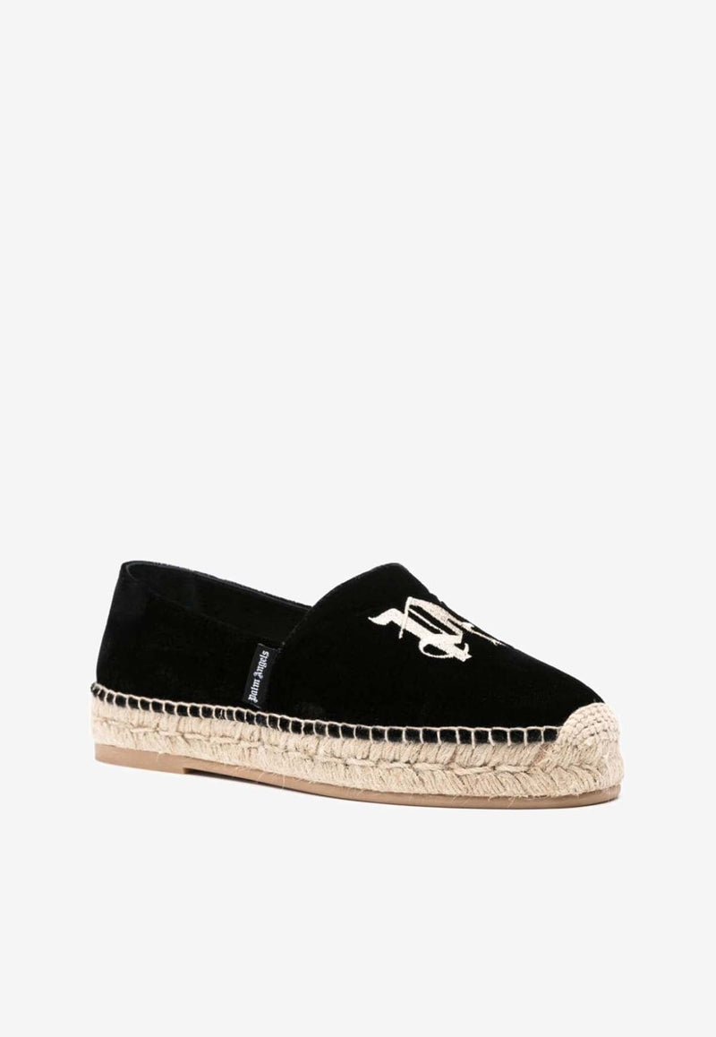 Logo Embroidered Velvet Espadrilles