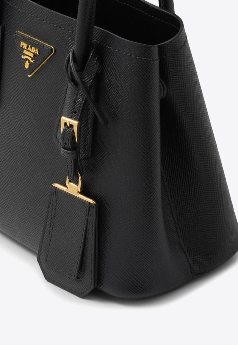 Double Saffiano Leather Logo Tote Bag