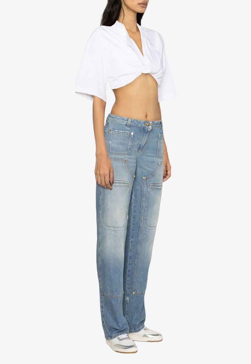 Knee-Panel Faded Jeans